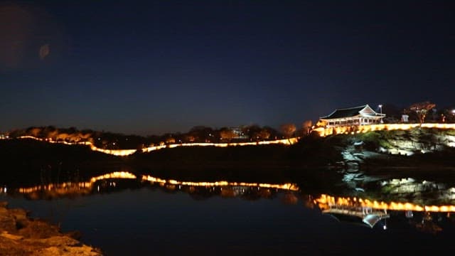 Traditional Architecture Illuminated at Night