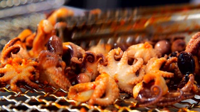 Grilled webfoot octopus grilled on the grill