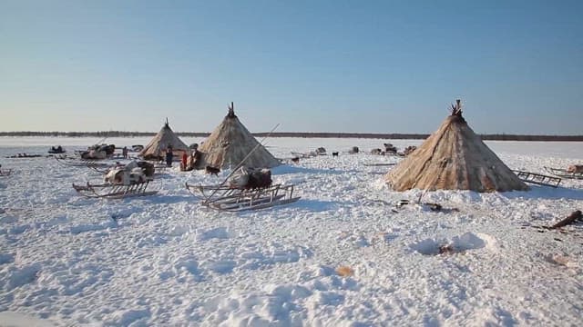 Nomadic Triba Camp in the Tundra Snowfields