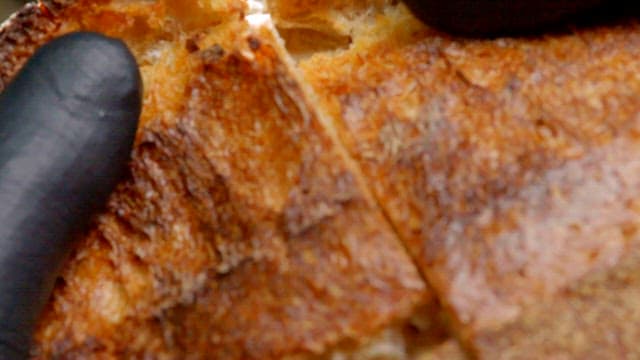 Steamy cross-section of freshly baked bread