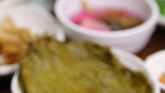 Salty and delicious pickled perilla leaves