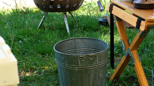Trash can on the lawn