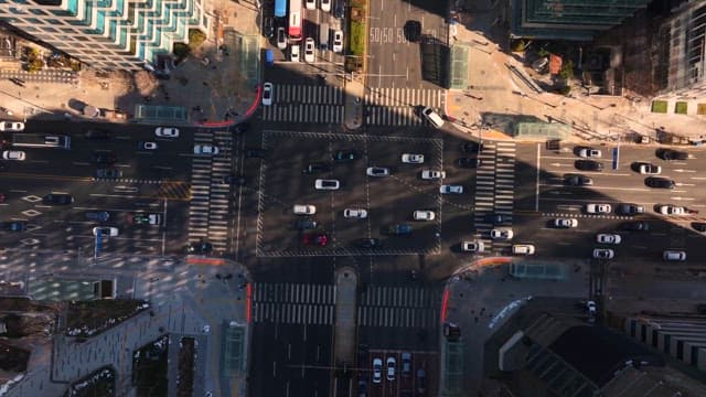 Busy city intersection with traffic