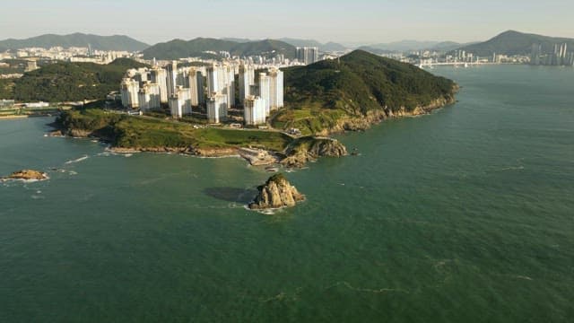 Coastal cityscape with tall buildings