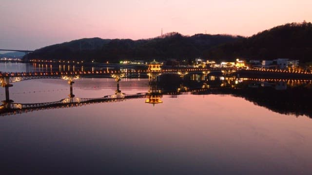 Beautifully lit bridge at night