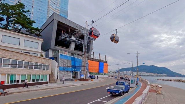 Urban Coastal Street with Cable Cars