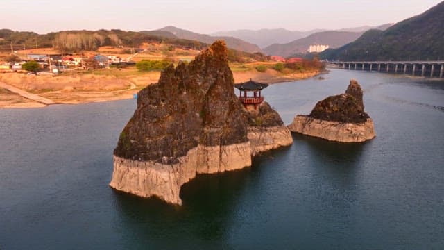 Scenic river with rocky islets