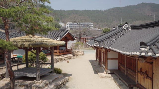Traditional Hanok Village Under a Clear Blue Sky