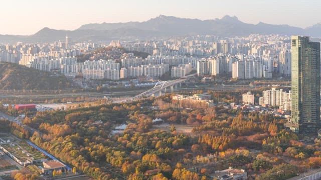 City from the Day with Sunlight to the Night with Light