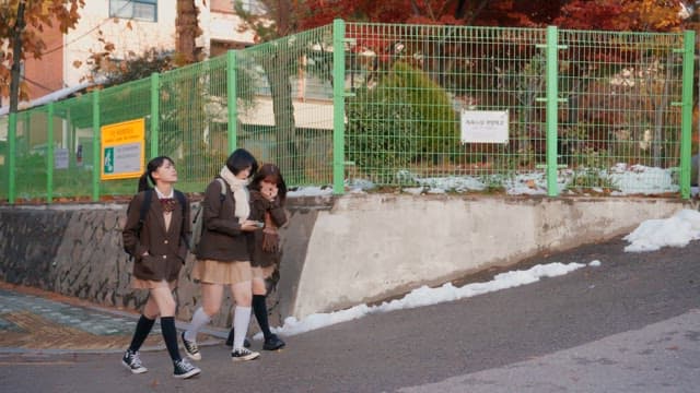Students going to school in winter