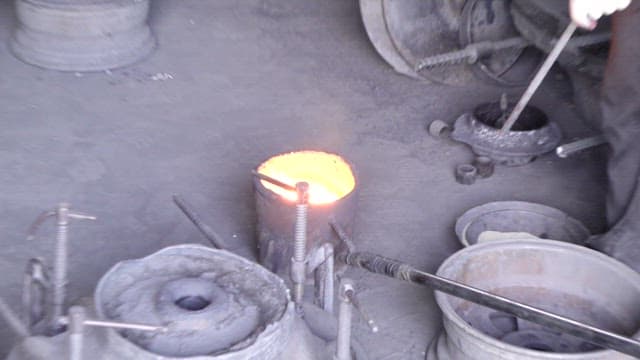 Foundry where hot molten metal is processed