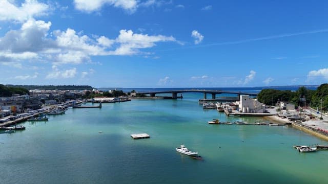Scenic coastal bridge and harbor view