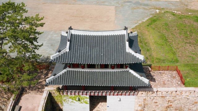 Aerial View of Traditional Korean Fortress