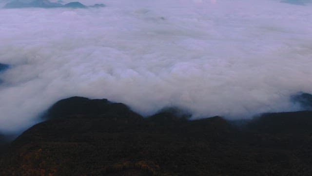 Lush Mountains Surrounded by Thick Fog