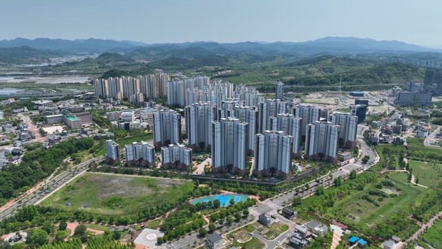 View of a modern city with mountains
