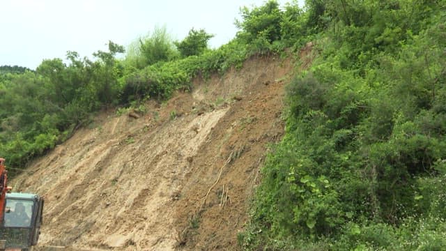 Excavation work at a hilly construction site