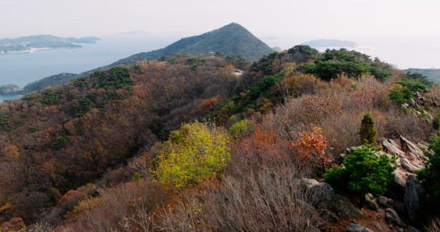 Mountains Colored with Fall Foliage on a Remote Island