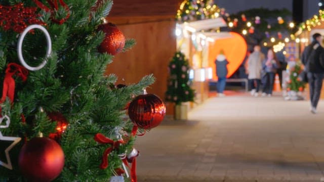 Christmas market with decorated trees