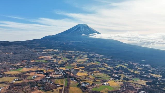 Majestic Mount Fuji with surrounding fields