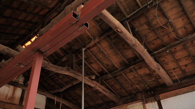 Rustic interior of an old wooden building