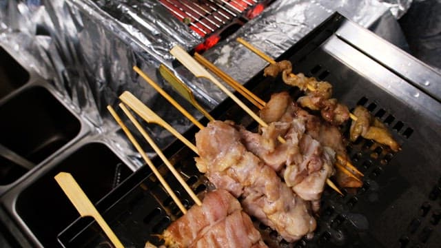Variety of skewers and grills prepared in the kitchen