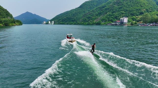 Wakeboarding on a scenic river