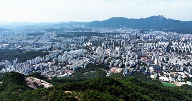 Expansive cityscape with surrounding mountains