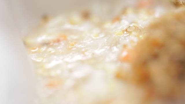 Appetizingly plated rice porridge made of green eel goby