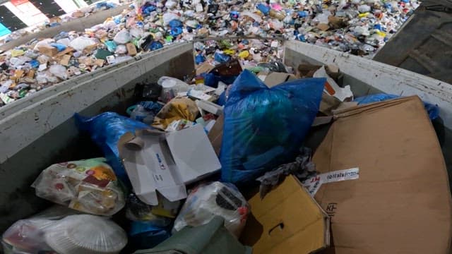 Large amounts of trash at the waste management facility