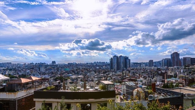 View of the changing sky from the city
