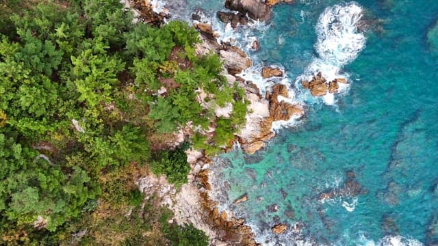 Rocky coastline with turquoise waves