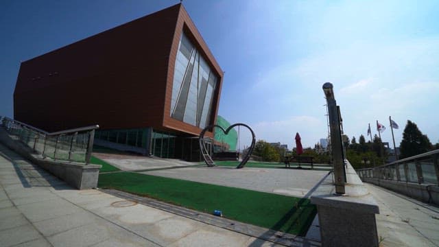 Modern Museum with Heart-Shaped Sculpture