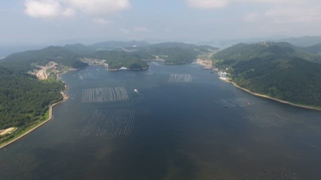 Fish farm in the calm sea on a sunny day