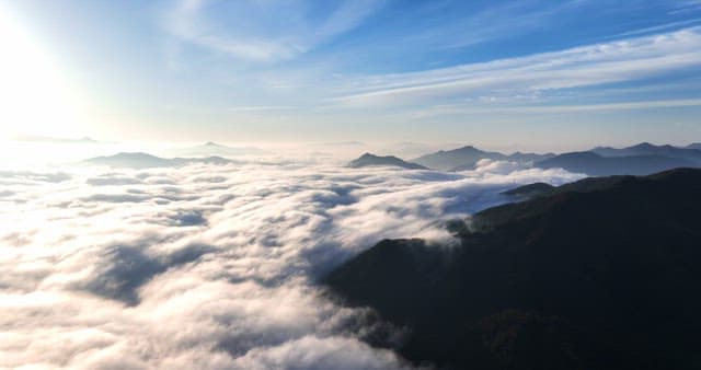 Mountains covered in clouds