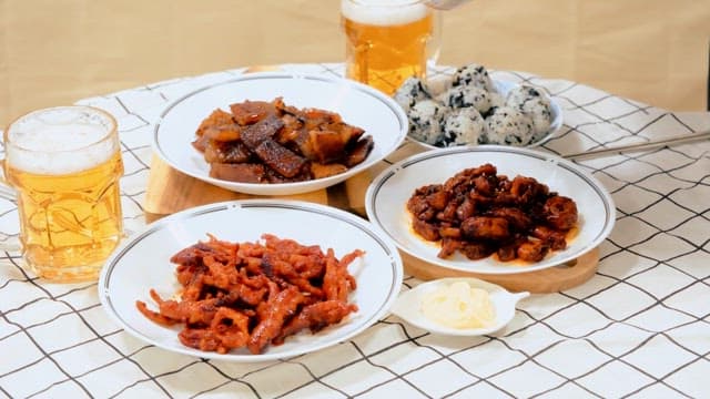 Assorted Korean Dishes for Drink Laid on a Table