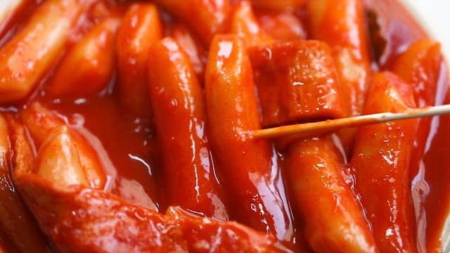 Close-up of Spicy Korean Rice Cakes