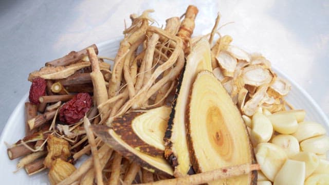 Plate of various medicinal herbs