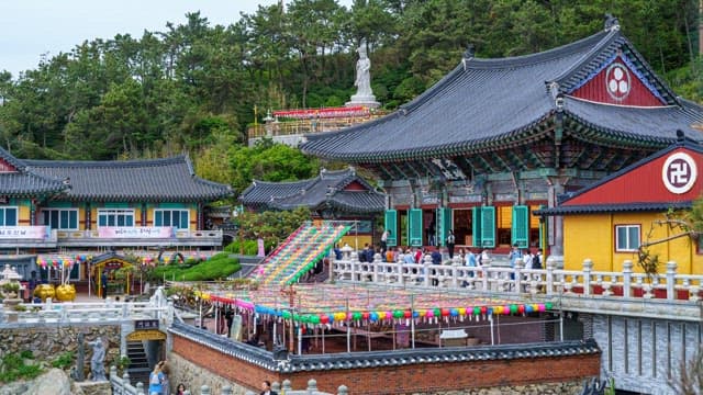 Haedong Yonggungsa Temple in Busan, magnificently decorated with colorful lanterns