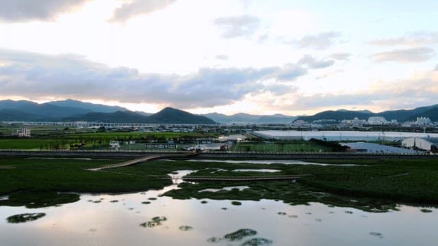 Serene landscape with distant mountains