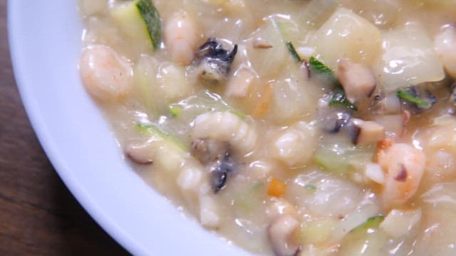 Thick jjajang with mixed seafood and vegetables