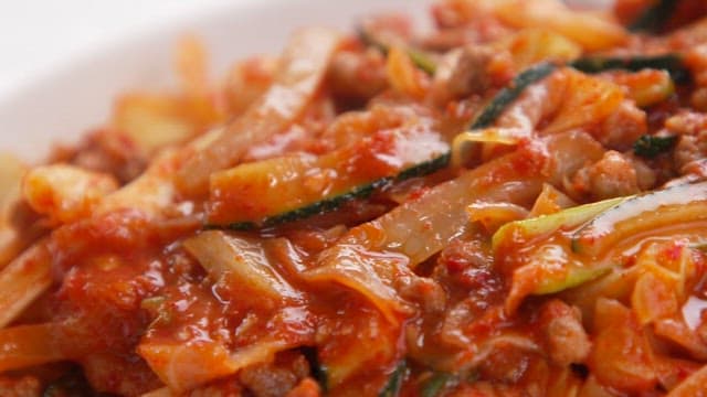 Noodle Dish Topped with Spicy Stir-fry Sauce