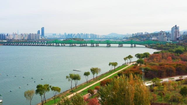 Cityscape with a river and bridge