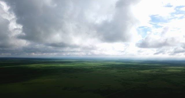Vast green landscape under cloudy sky