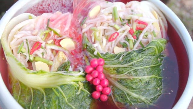 Cool and crunchy dongchimi and sour juice