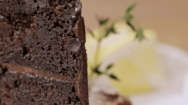 Chocolate cake with lemon slices