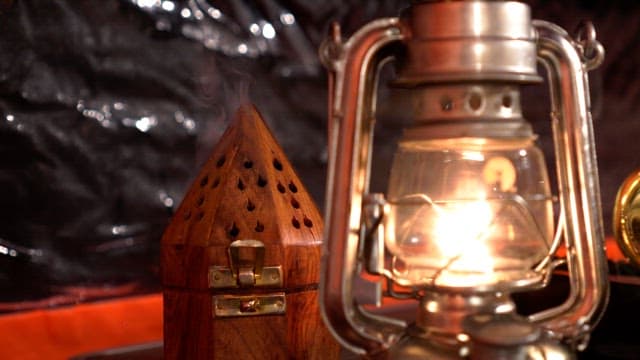 Incense holder and camping lantern to light up the room