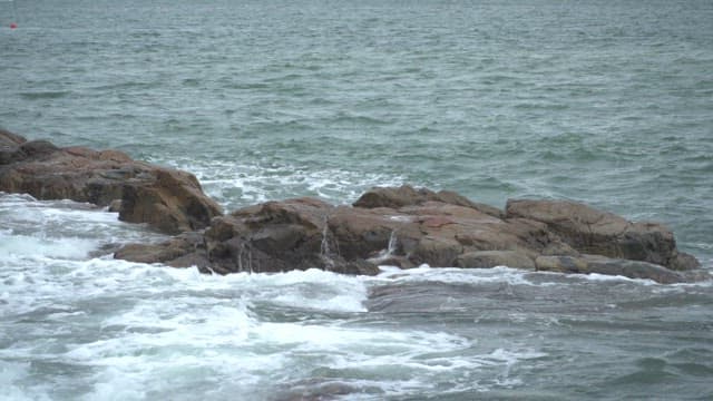 Waves crashing against rocky shore