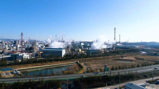 Industrial Complex with Dense Factories by a Highway