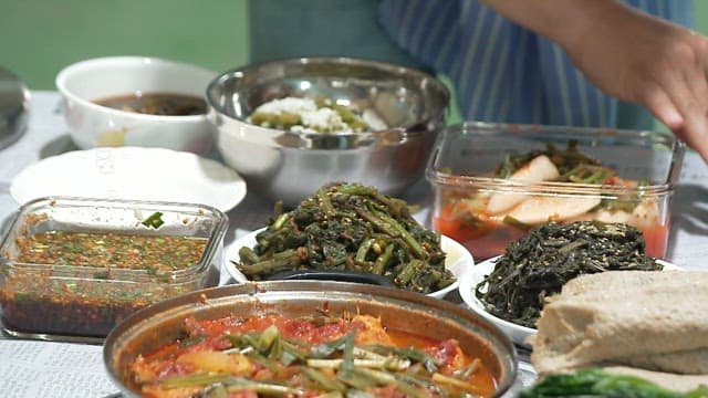 Variety of Korean Thistle Dishes Prepared on a Table
