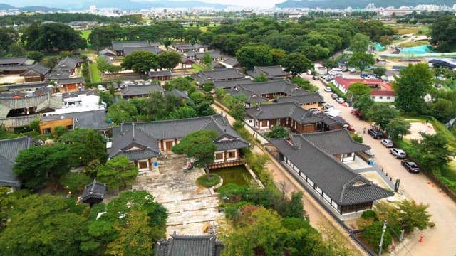 Traditional Korean village with hanok houses